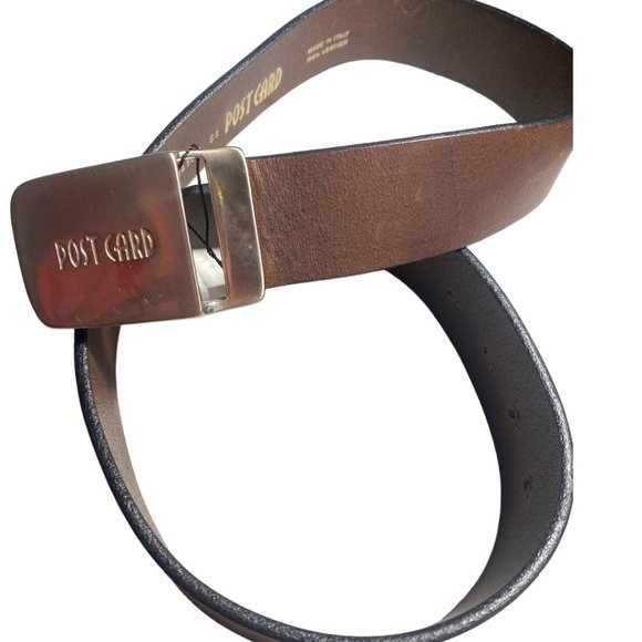 POST CARD BROWN LEATHER BELT WITH POSTCARD BUCKLE (SZ 42 / 36-38") - Picture 9 of 9